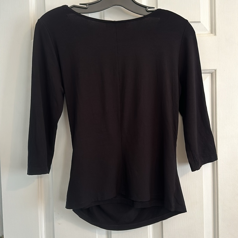 Women’s Diana Slavin Black Faux Wrap 3/4 Sleeve Top, size Small - Picture 5 of 8